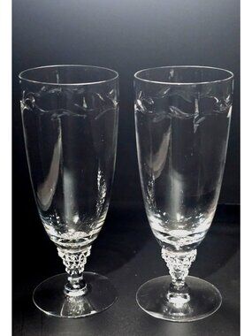 2 Tiffin Franciscan Mimi Ice Tea Glasses cut crystal botanical leaf sculpted